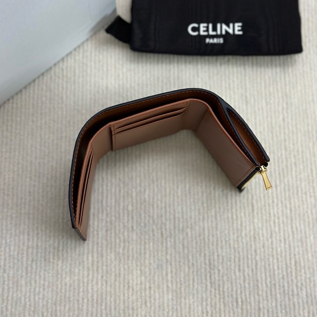 Celine FINE STRAP WALLET NINO IN TRIOMPHE CANVAS AND LAMBSKIN 10M962 TAN