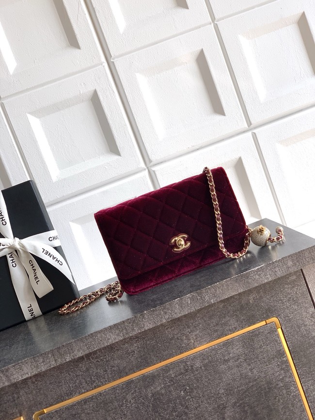 Chanel velvet Wallet On Chain AP1450 burgundy