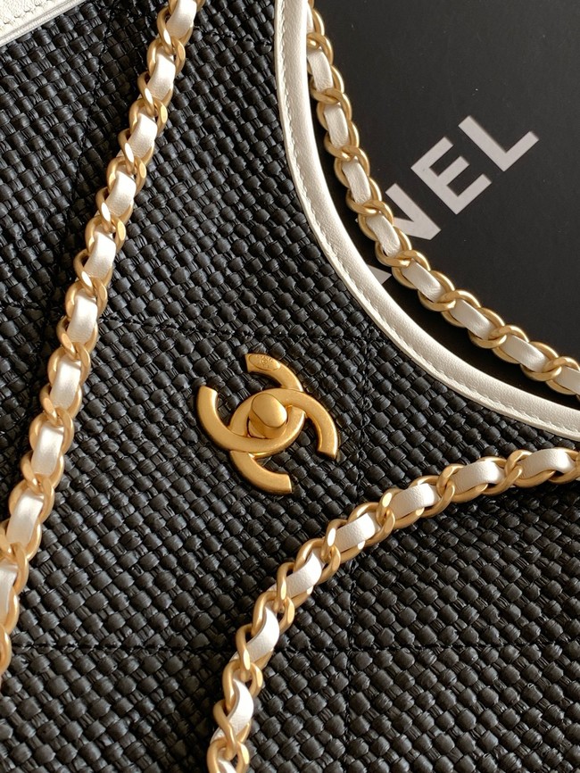 CHANEL Maxi Shopping Bag Braided Raffia AS5463 black
